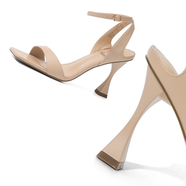 Square Toe Ankle Strap Stiletto Sandals  - NUDE PU - 3